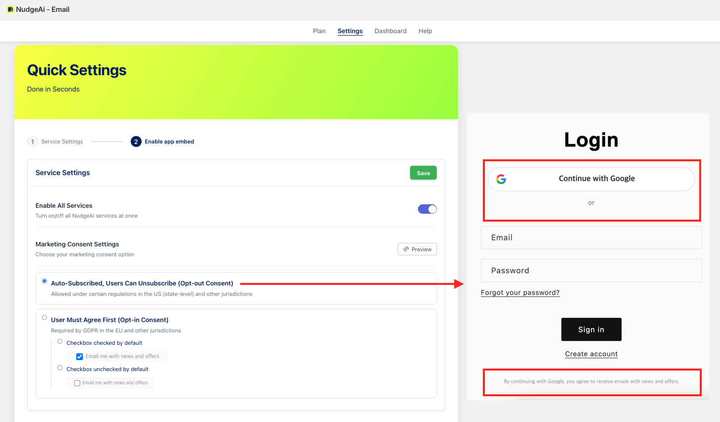 Login page example with Auto-Subscribed setting