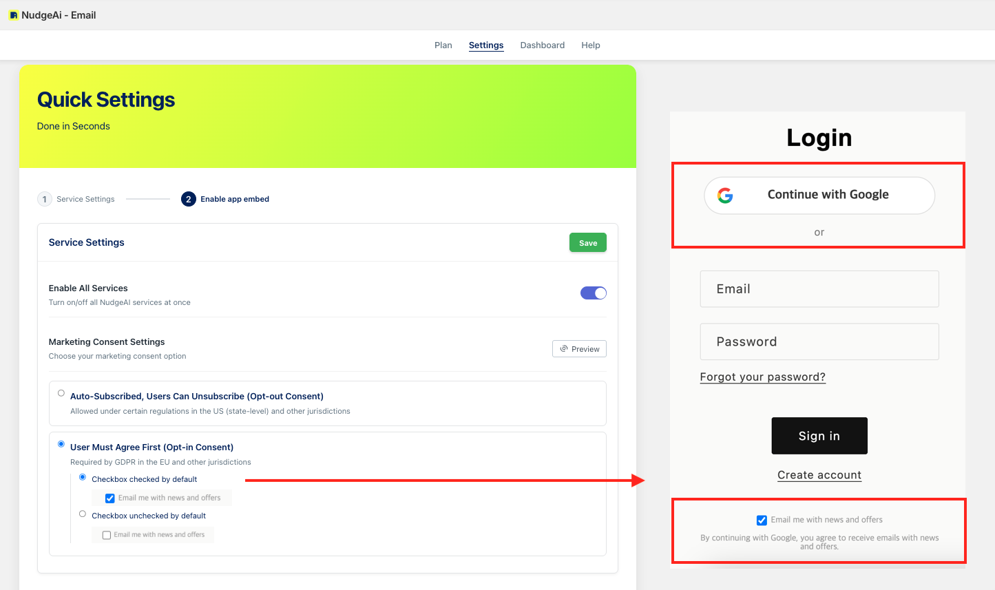 Login page example with Opt-in (checkbox checked) setting