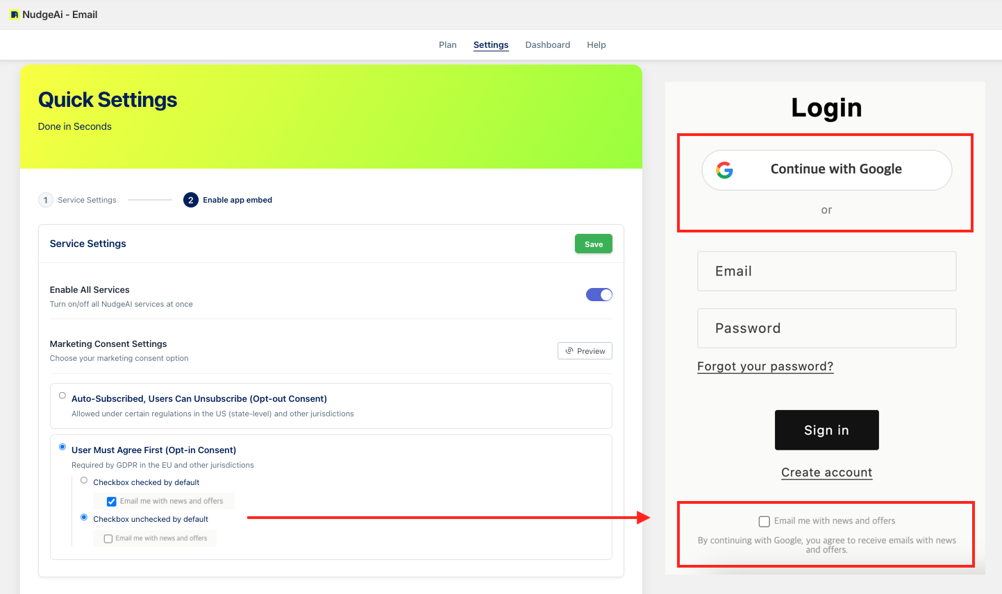 Login page example with Opt-in (checkbox unchecked) setting