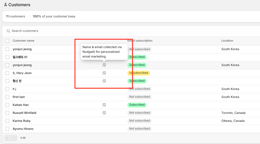 Shopify Customer Details - NudgeAI Note