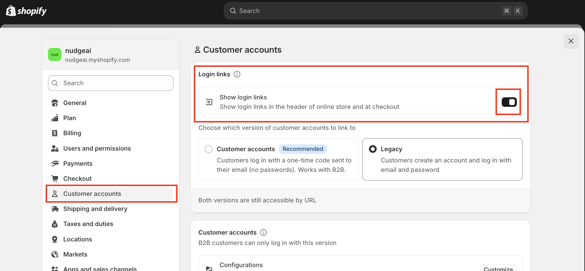 Shopify Customer Account Settings Path